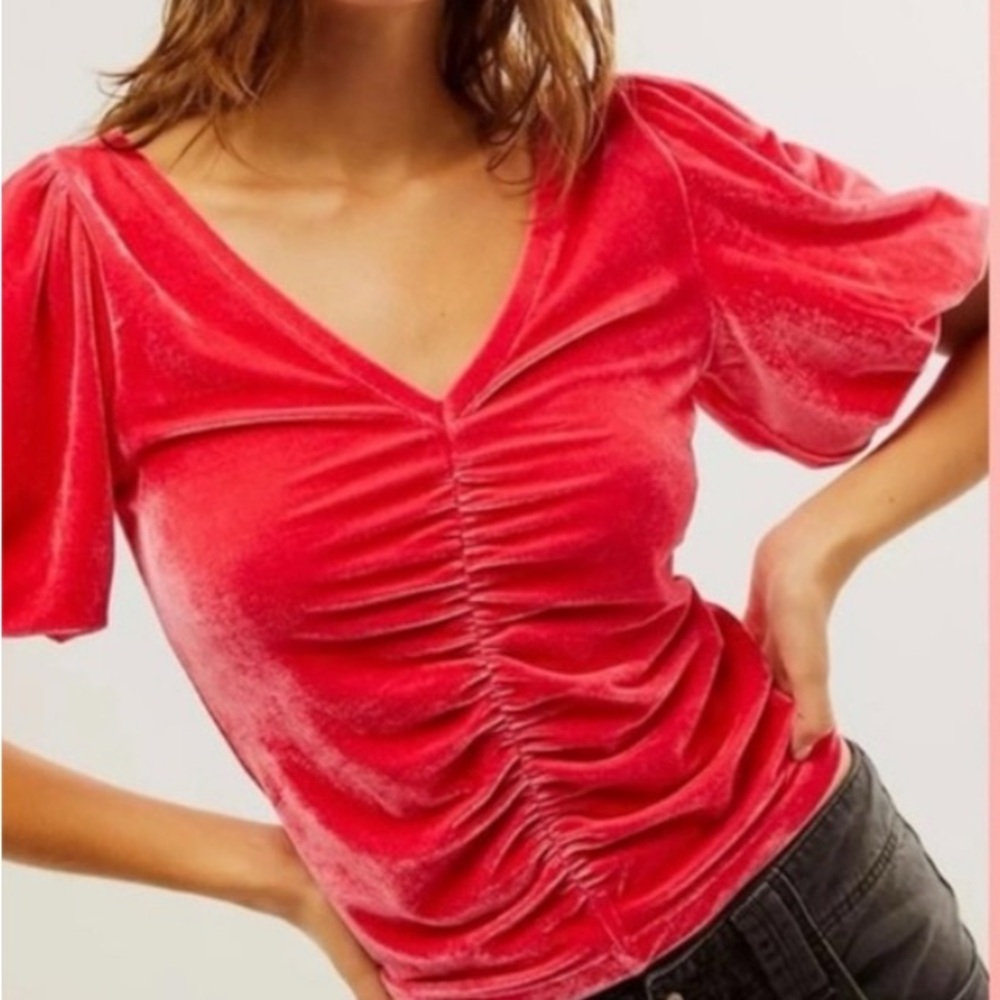 Free People Red Ruched Blouse